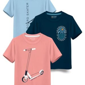 HELLCAT Boys Round Neck Printed Blended Cotton Tshirt -Blue